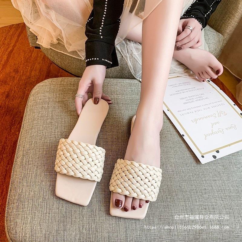 Slippers Women's 2020 Summer One-word Woven Belt, Light Women's Sandals, Korean Version of Lazy Hundred, with Beach Shoes