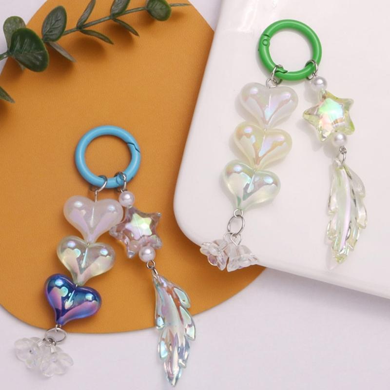 Sweet Heart Keychains Party Gifts Acrylic Material Cute Feather Keychains Handbag Pendent Keyrings for Women Girls