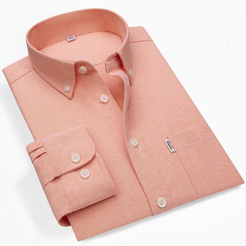 Neues 100% Baumwolle Herren Oxford Hemd Langarm Weich Atmungsaktiv Einfarbig Lässig Business Reguläre Passform Tasche Gesellschaftshemd