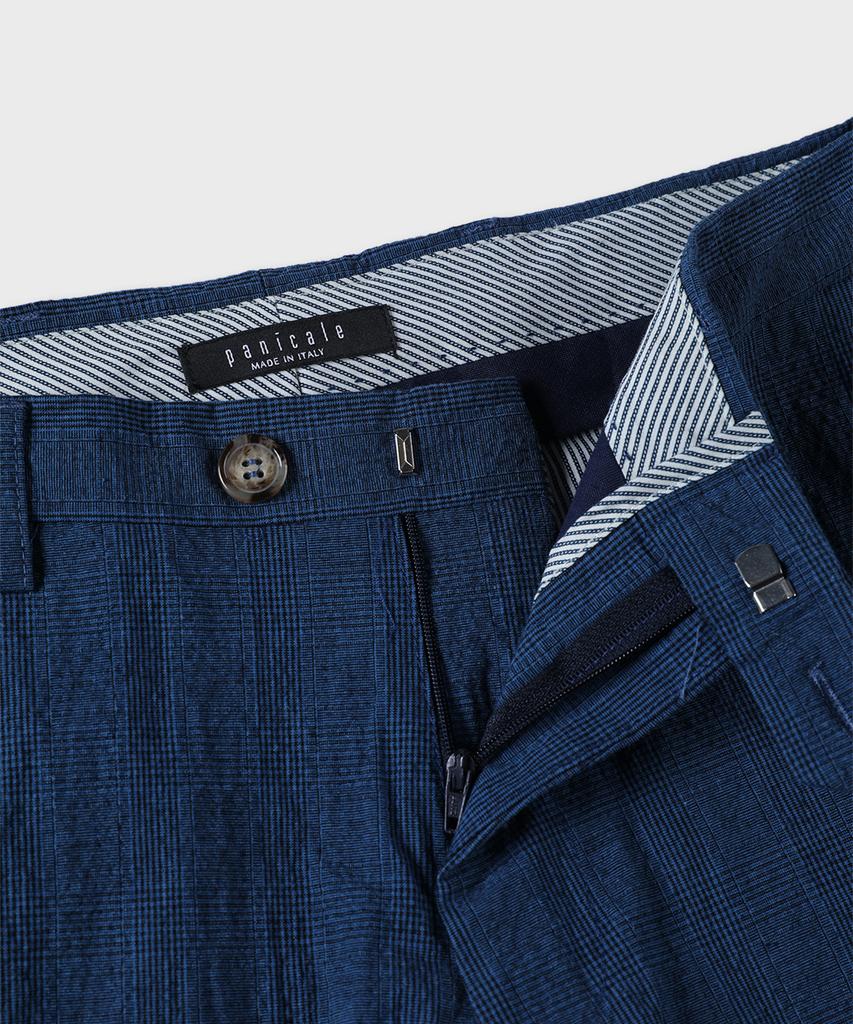 PANICALE Glen Check Slim Fit Cotton Pants [Navy]
