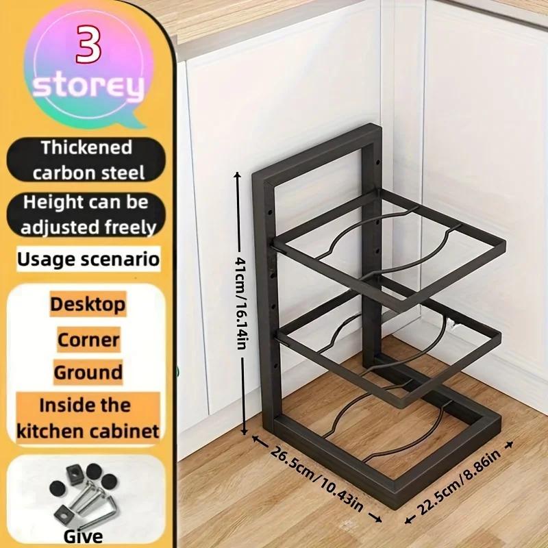 Kitchen Shelf Space-saving Kitchenware Storage Rack Adjustable Pot Rack 2-4 Tiers Under Sink/Corner Applicable