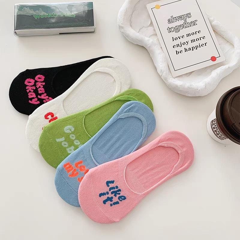Colorful Dopamine Letter Boat Socks Women'S Shallow Breathable Socks Summer Thin Breathable Invisible Socks