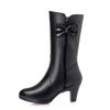 Ladies Shoes Side Zip Mid-Calf Women's Boots Keep Warm Modern Boots Women Bow Tie Fringe Round Toe Med Heel PU Shoes Women