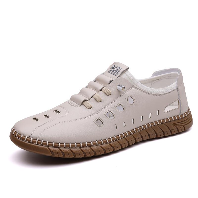 Fashion Hollow Business Casual Soft-soled Leather Sandals for Men Fashion Solid Color Summer New Designer Driving Shoes Man