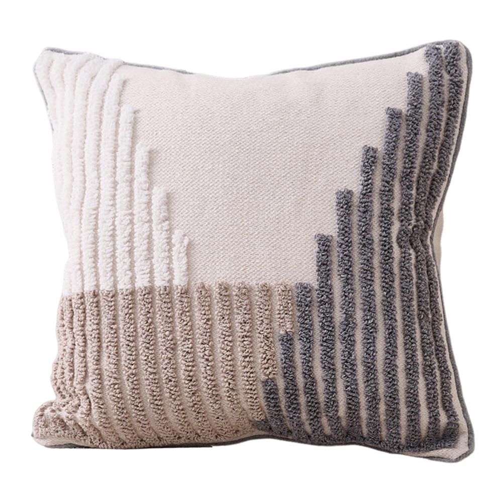 Unique Boho Throw Pillow with Braided Rope Pattern Handmade Tassels Cushion Soft Cotton Linen Textured Cushion for Sofa Bed
