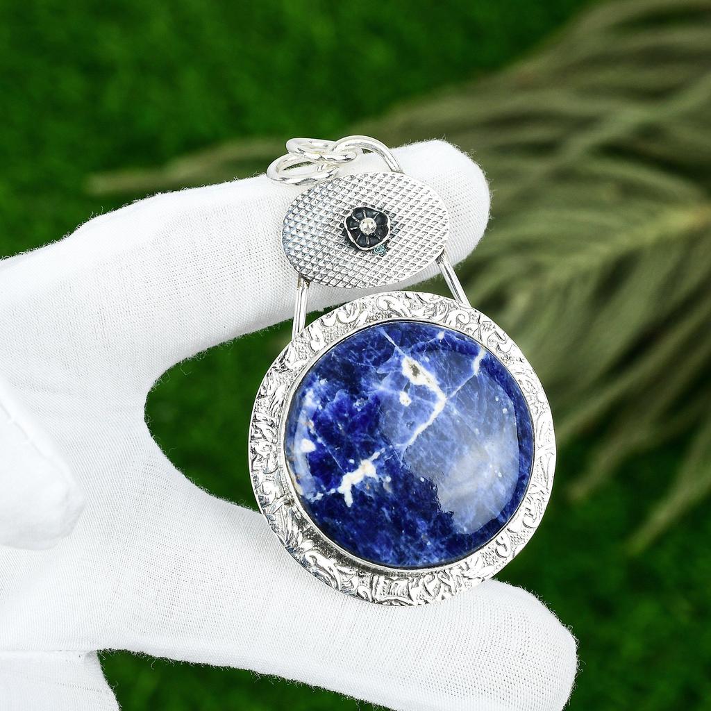 Natürlicher Sodalith Edelstein Indischer Schmuck 925 Sterling Silber Anhänger Für Frauen
