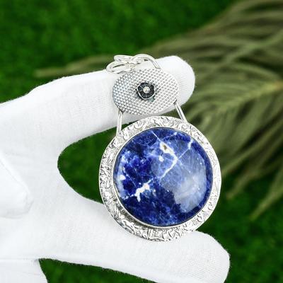 Pietra Preziosa Naturale Sodalite Gioielli Indiani Ciondolo in Argento Sterling 925 Per Donna