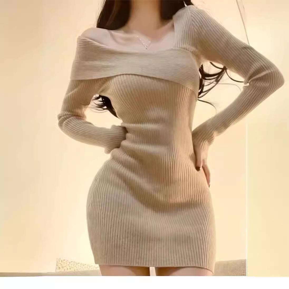 

2024 Осень/Зима Французская Мини-юбка с Облеганием Бедер - Модное Цельное Платье для Женщин M чёрный