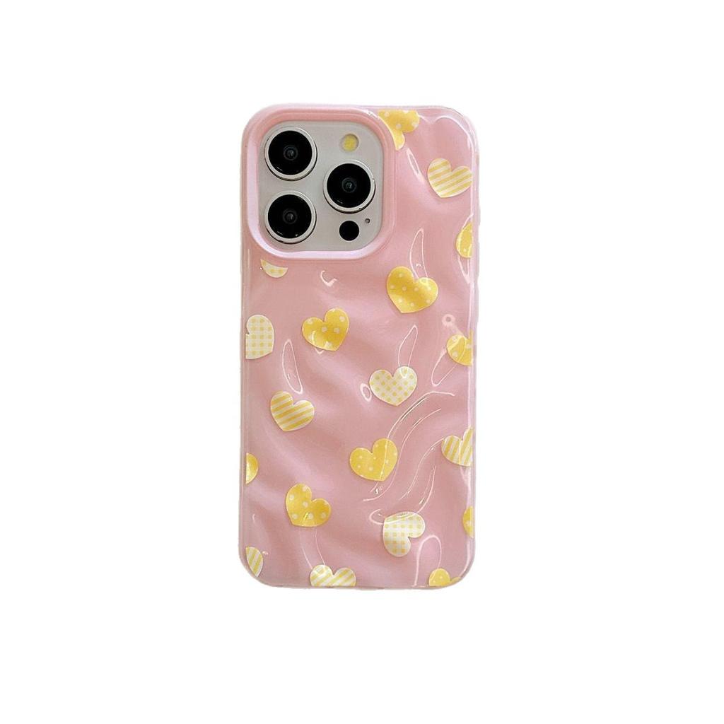 Korean plaid love for iPhone Apple 16/17pro mobile phone case 15 folds 13 large holes 12 soft 14