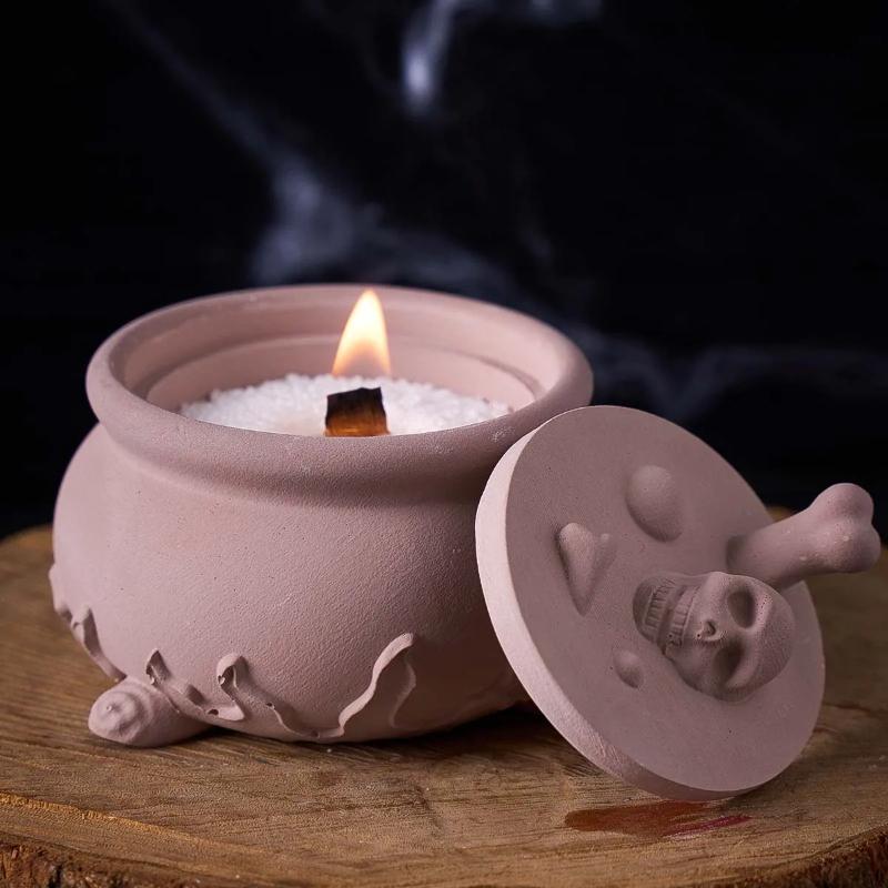 Halloween Ornaments Skull Candle Jar Silicone Mold DIY Handmade Jewelry Storage Box Plaster Resin Craft Casting Molds Home Decor