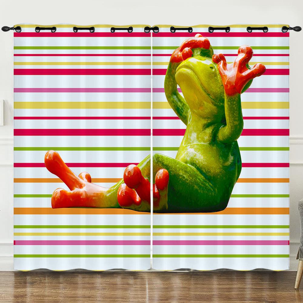 Curtain Cartoon Animal Funny Frog 3D Digital Printing Blackout Curtain Punching
