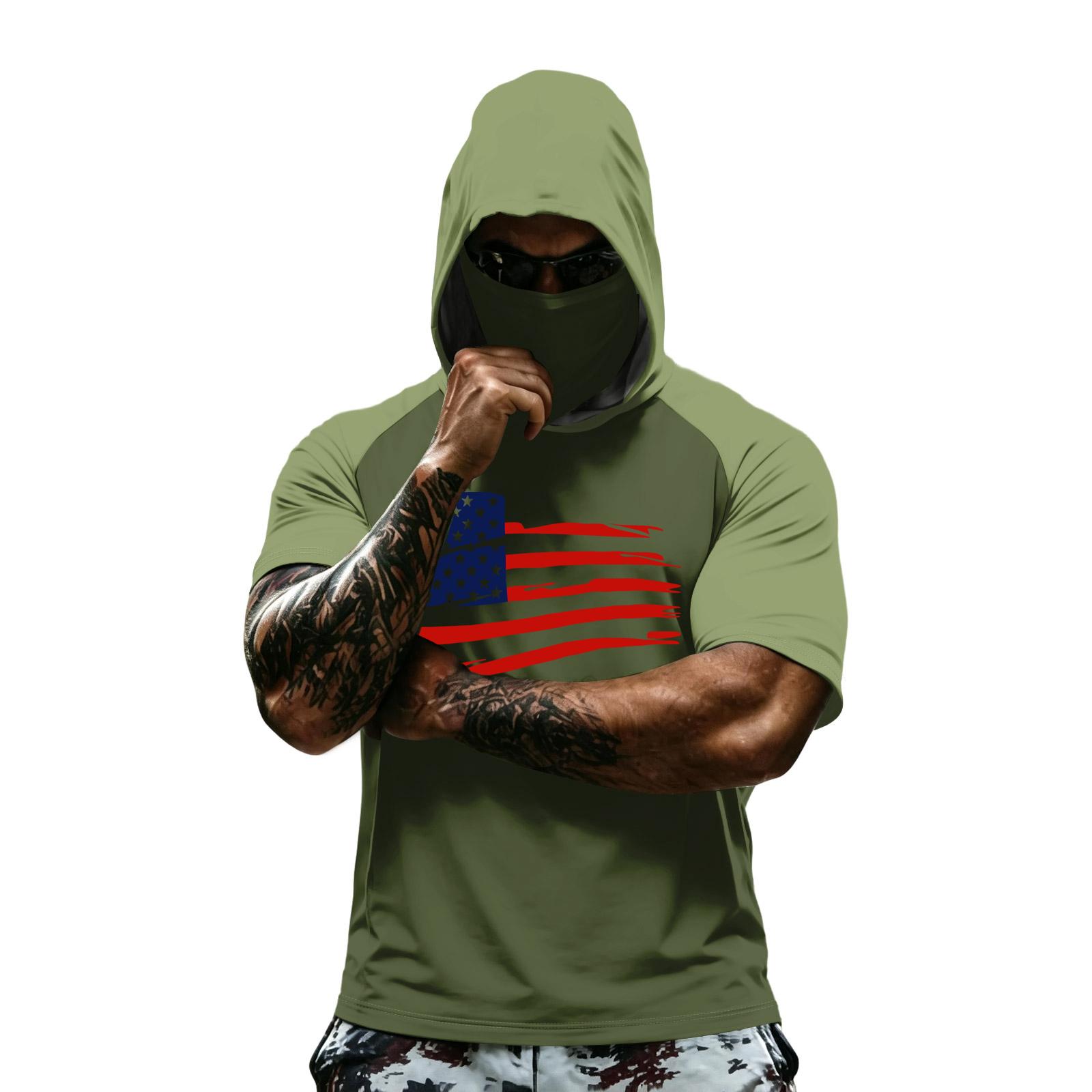 

Men s summer camouflage gradient drying short-sleeved T-shirt, sun clothing, fishing, fitness, sports, hooded short-sleeved shirt M