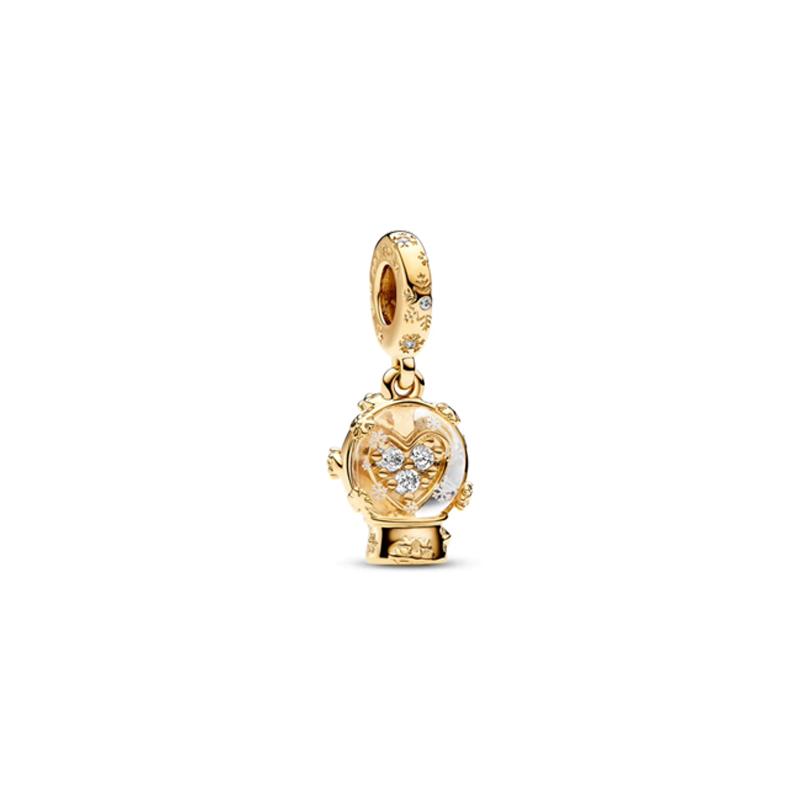 Pandora Love Snowflake Snow Globe Gold Plated Copper Silver Alloy Glass Synthetic Cubic Zirconia Pendant Women s Gold 762825C01