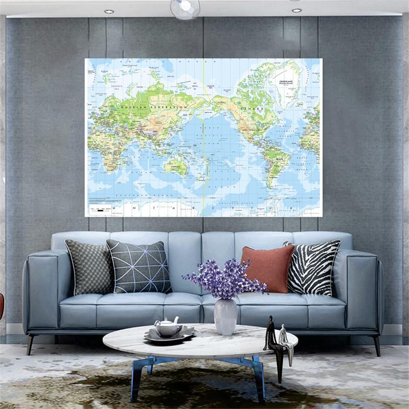 World Map-Geographical Map with Cities,Indoor/Outdoor,Backdrop,Wall Art Poster ,Learning Teaching Supplies,Travel Supplies