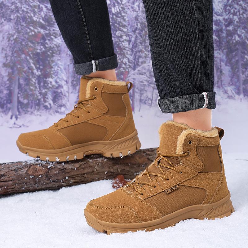 Winter New 2025 Large Size Boots Warm Thickened Hiking Shoes Northern Hairy Men's High-top Snow Boots