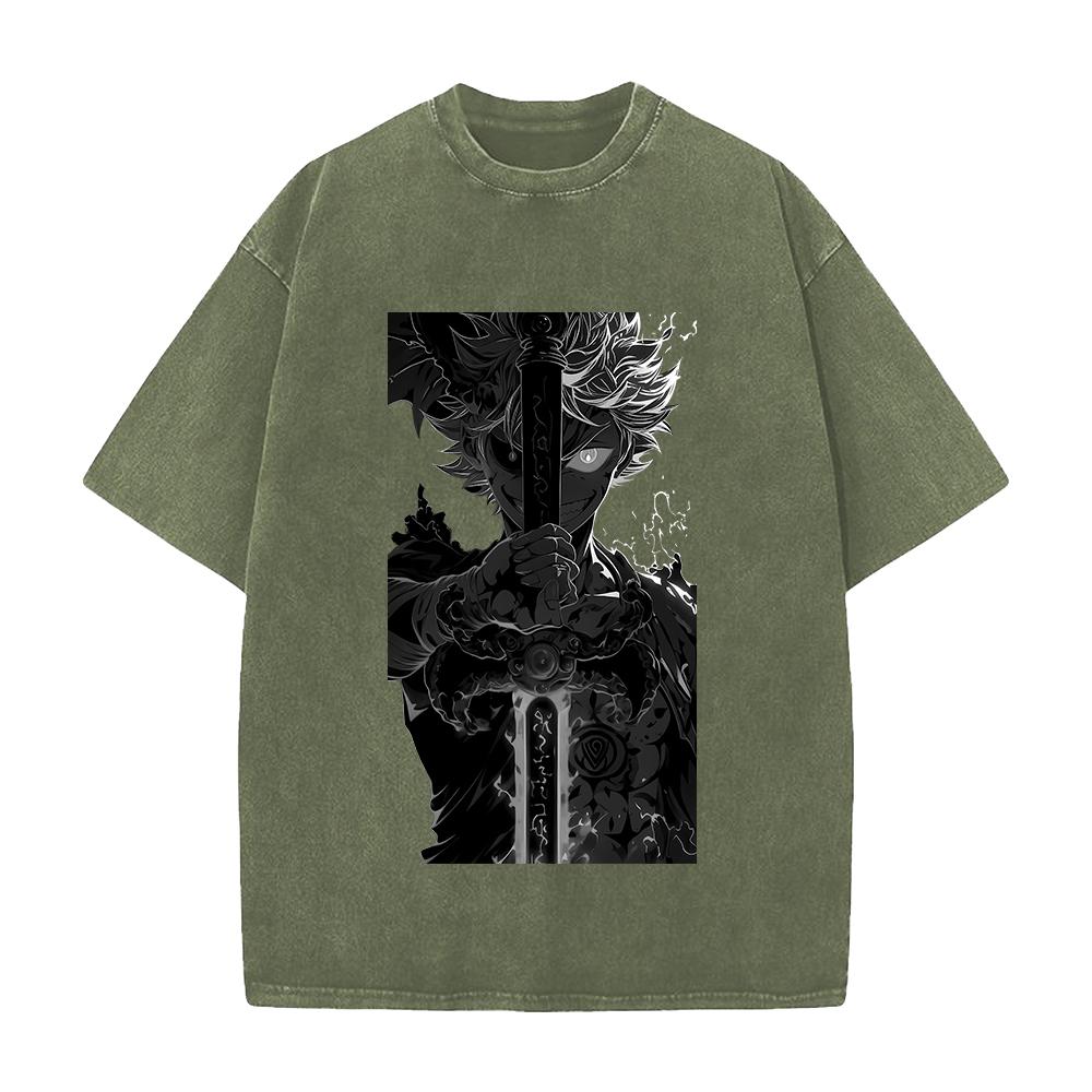 Hot Anime Black Clover Asta Print T-shirt Men Women Tshirts Short Sleeve Cotton Clothing Retro Washed T Shirt Harajuku Male Tops