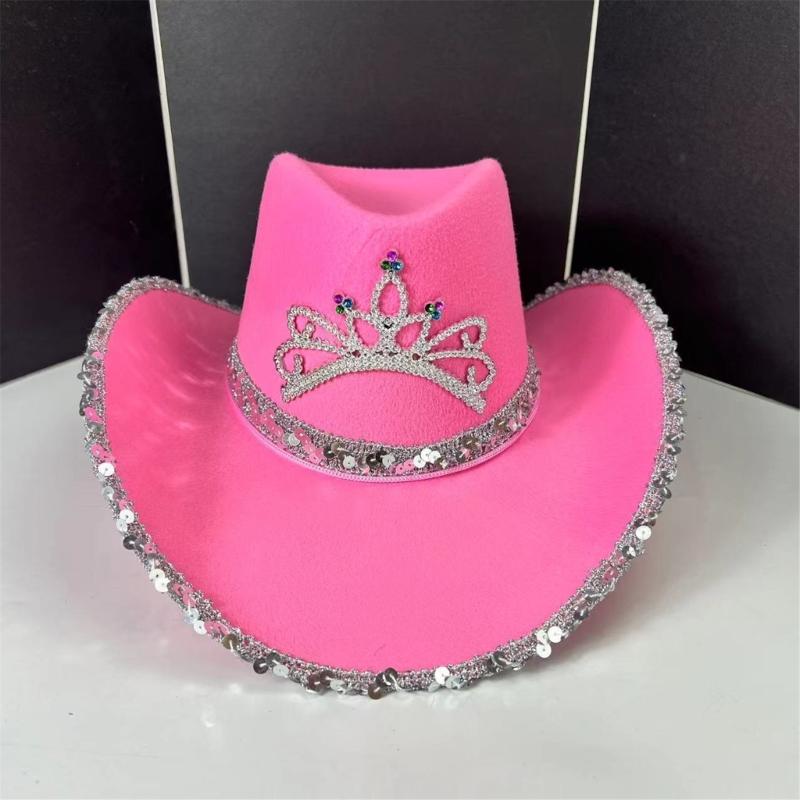 Strass Kronen Cowgirl Hut für Damen Rollkrempe Rollenspiel Cowgirl Hut Hochzeitsfeier Requisiten Junggesellinnenabschied Kopfschmuck