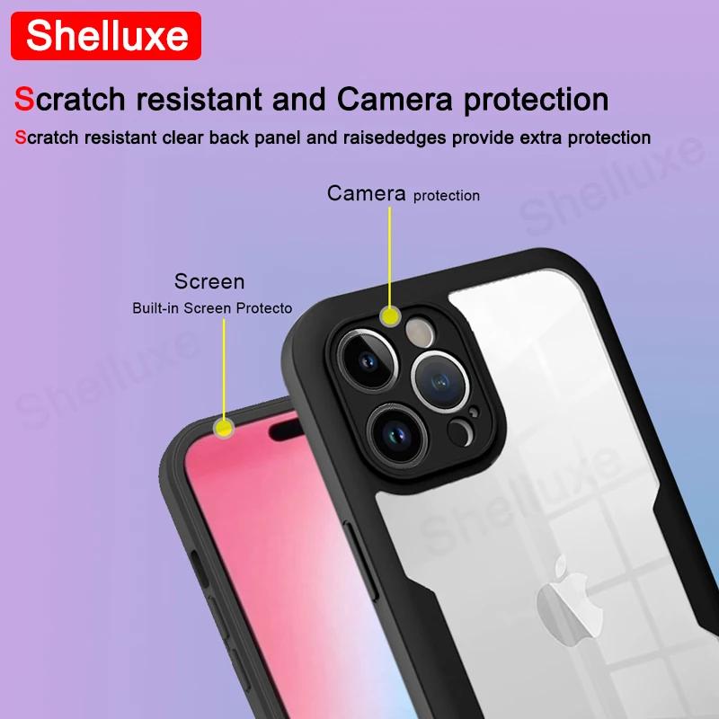 360 Full Body Front+Back Clear Case Shelluxe For iPhone 16 15 14 Plus 13 12 11 Pro Max Silicone Shockproof Double Sided Cover