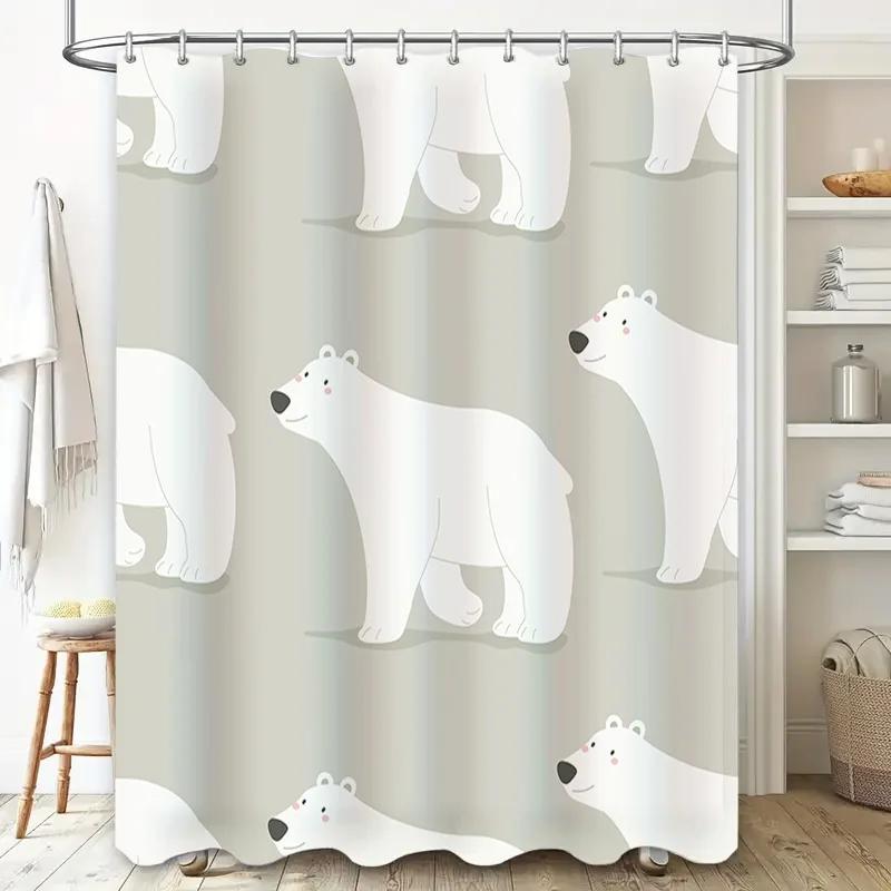 White Polar Bear Print Shower Curtain Waterproof Bath Mat Rug Decoration Home Decor Bathroom Accessories Set Multicolor 180X240C