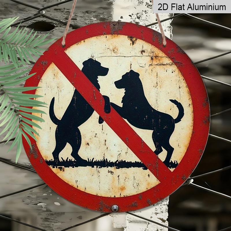 2D Flat 1pc, 8x8 In, No Dogs Allowed Round Aluminum Metal Sign - Vintage Rustic Wall Art with Textured Metal Surface & Artistic Nature-Inspired