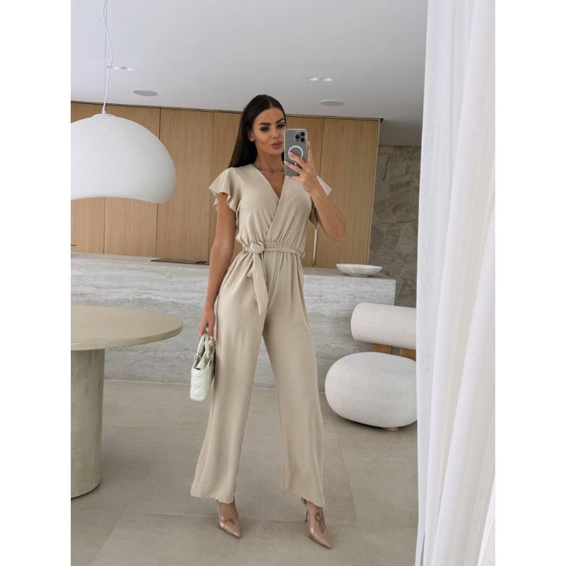 

Летние элегантные женские комбинезоны с коротким рукавом свободного кроя, модные офисные повседневные простые комбинезоны, уличная одежда, кружевные комбинезоны со шнуровкой, женская одежда XL хаки