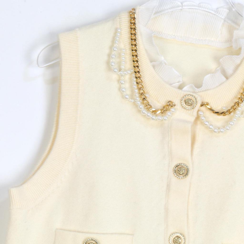 Lafite Home Elegant Sleeveless Knitted Top for Women - Versatile, Slimming, Fragrant European Style for Spring and Autumn