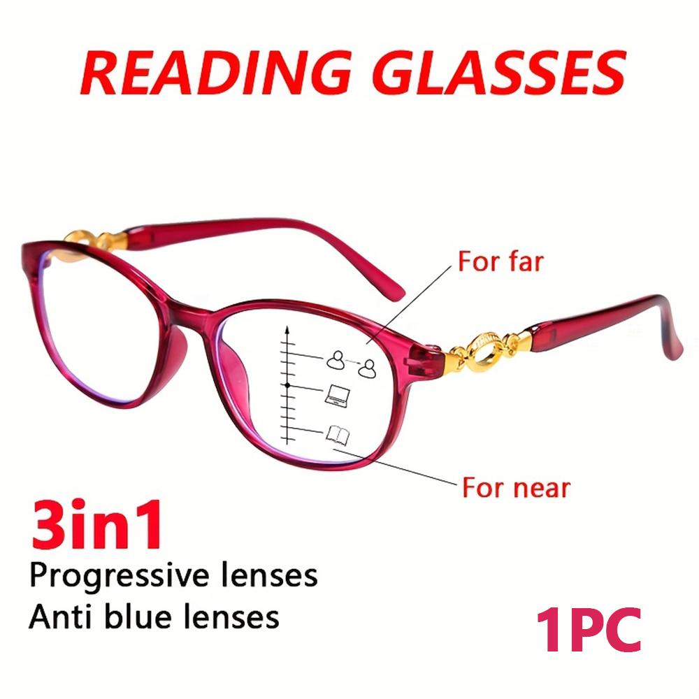 1pc 3 In 1 Progressive Multifocal Reading Glasses Women Fashion Computer Presbyopic Glasses Easy To Look Far And Near