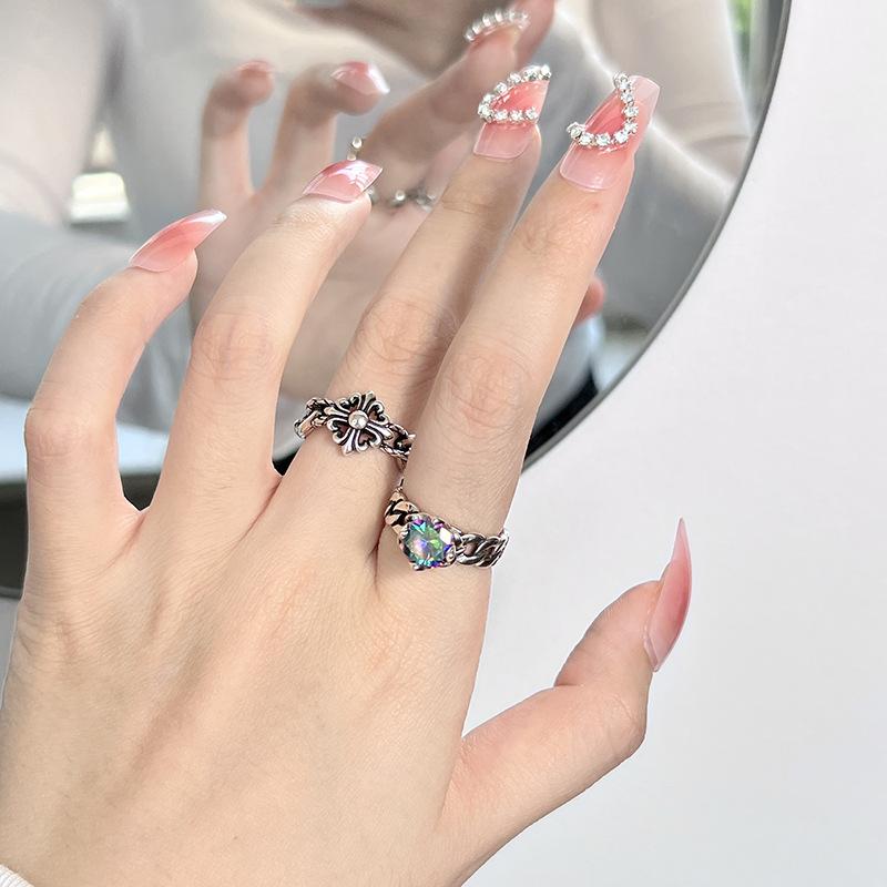 Niche Design Sense Personality Cross Diamond Set Vintage Ring Premium Sense Punk Vintage Simple Open Ring Women