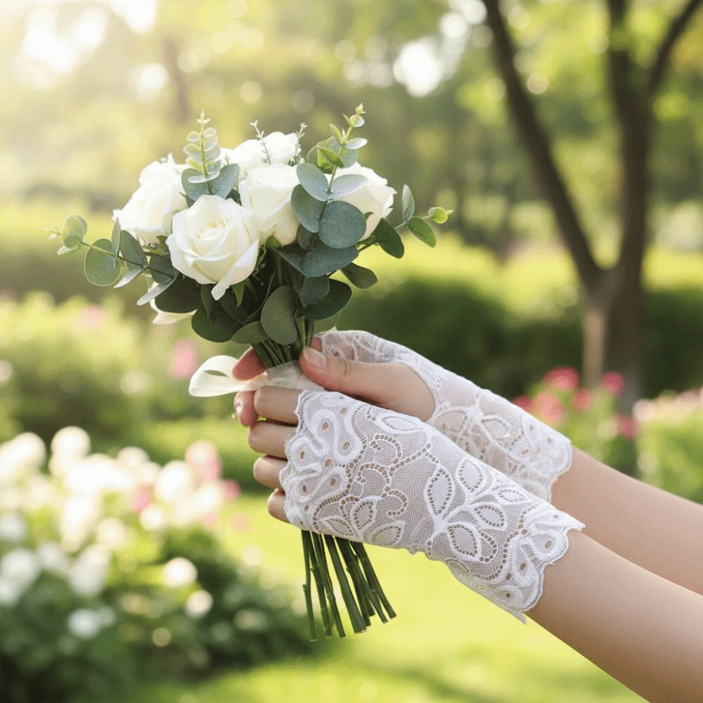Thin Lace Half Finger Gloves Breathable Sun Protection Riding Gloves Driving Gloves  Wedding Events