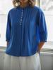 Spring and Summer New European Beautiful Women's Pure Cotton Shirt Solid Color Casual Button Pleated Shirt Women