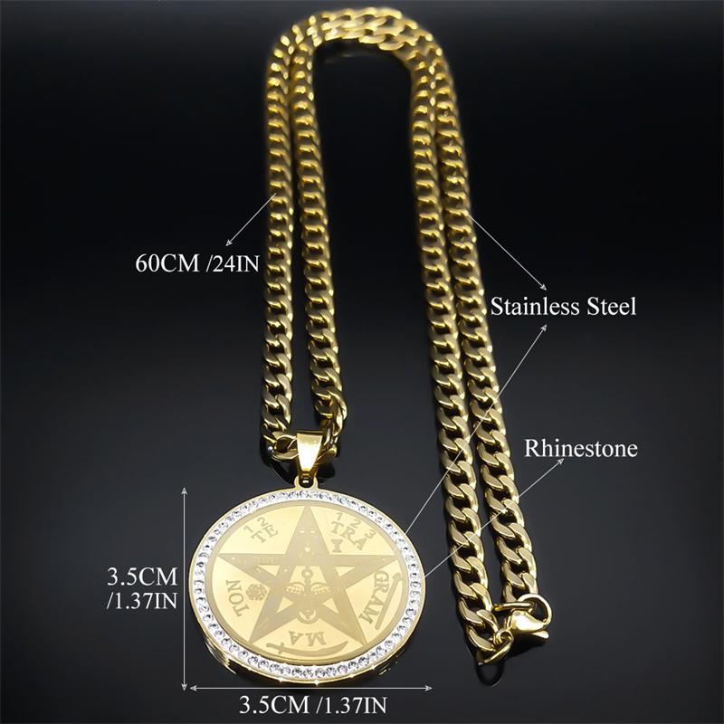 Tetragrammaton Hebrejský Je Pentagram Náhrdelník pro Muže Nerezová Ocel Křišťál Zlatá Barva Amulet Náhrdelníky Šperky Dárek NZZZ499
