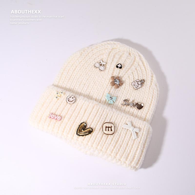 New Autumn and Winter Hat Women's Multi Button Thick Thread Knitted Woolen Hat Warm Ear Protection Bag Head Hat Pullover Cold Hat
