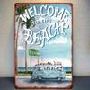 Vintage California Surfer Welcome To the Beach Metal Tin Sign Surf Van and Board Design Wall Hanging Decor for Home Bar Gar