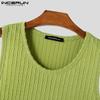 INCERUN Men Summer O-neck Sleeveless Texture Casual Sports Tank Tops T-shirts