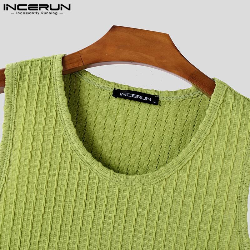INCERUN Men Summer O-neck Sleeveless Texture Casual Sports Tank Tops T-shirts