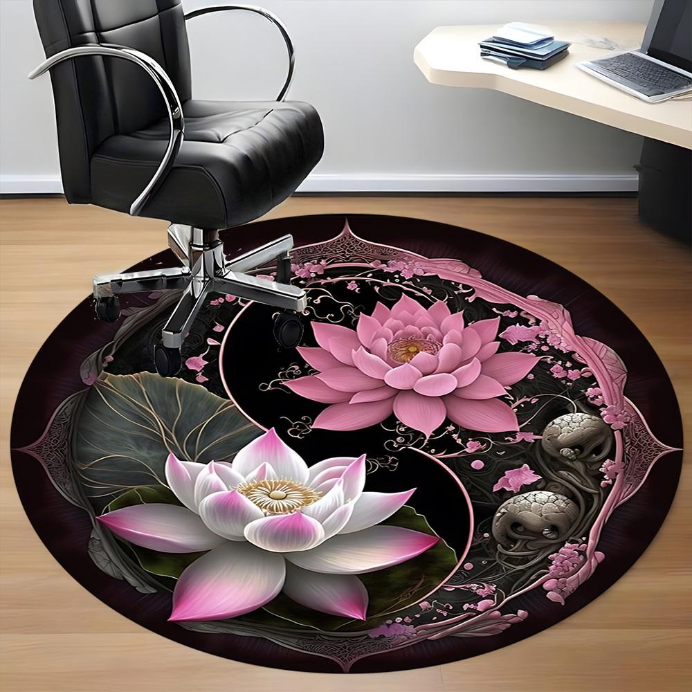 1pc Lotus MandalaChair Carpet for Office, Indoor Non-Slip Washable Polyester Fiber Carpet, Mat For Office, Machine Washable