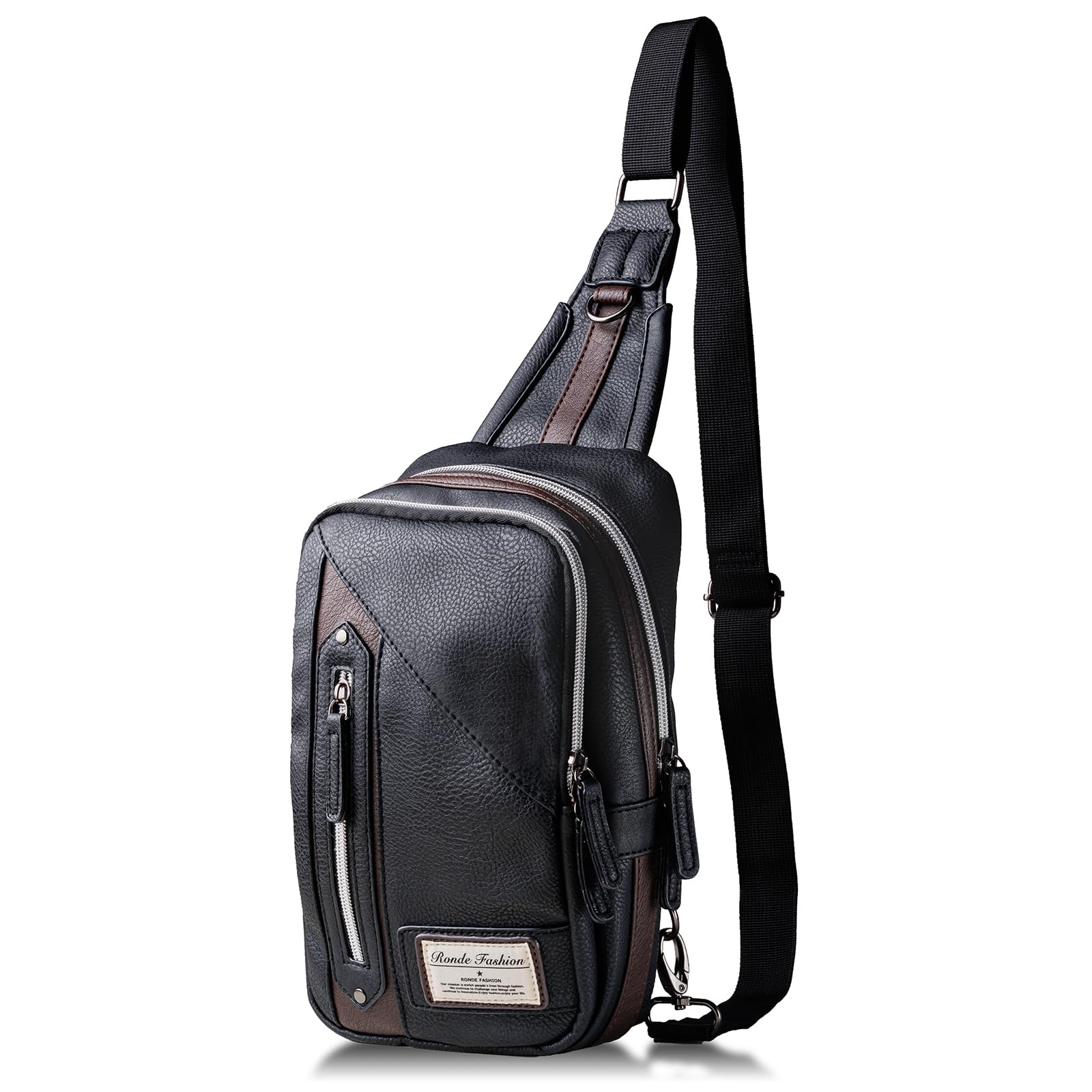 

Сумка-кроссбоди RONDE с сетчатым плечевым ремнем, Большая сумка-кроссбоди для мужчин [Кожаная спинка] Сумка, Сумка, Сумка на одно плечо, Вместимость, чёрный