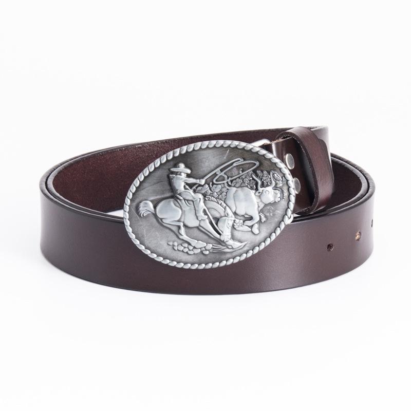 Men's Western Cowboy Two-Layer Cowhide Belt - Stylish and Casual American Waistband