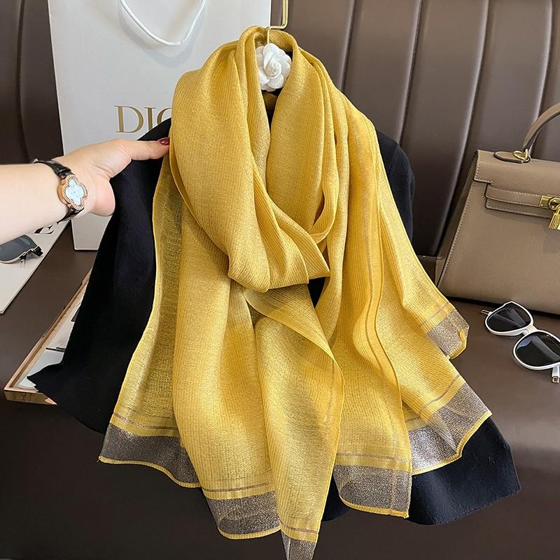 2024 Luxury Brand Women Fashion Scarf Plain Solid Silk Linen Shawls Scarves Summer Lady Bandanas Foulard Hijab