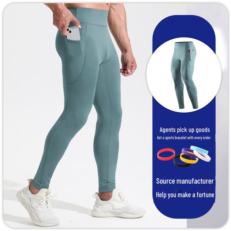 

Мужские компрессионные леггинсы с высокой талией — дышащие, эластичные, бесшовные брюки для фитнеса с карманами. XXXL