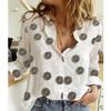 Kadın Bahar Sonbahar Ayçiçeği Nokta Yıldız Çiçek Baskılı Gömlek Pamuk Keten Yaka Uzun Kollu Düğme Düzensiz Beyaz Gömlek