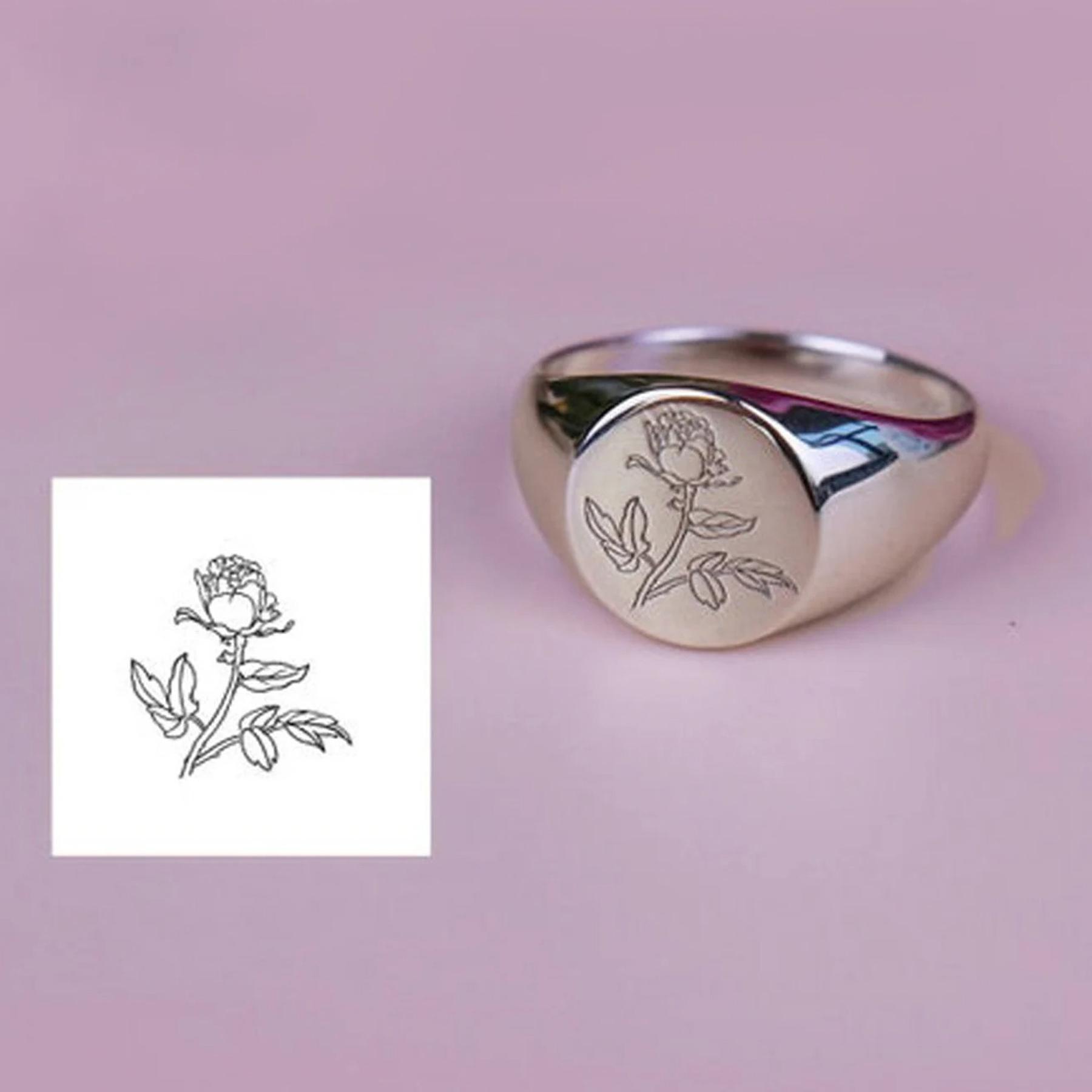 

Sterling Silver Flower Signet Ring: Personalized Symbol Jewelry 5 срібний
