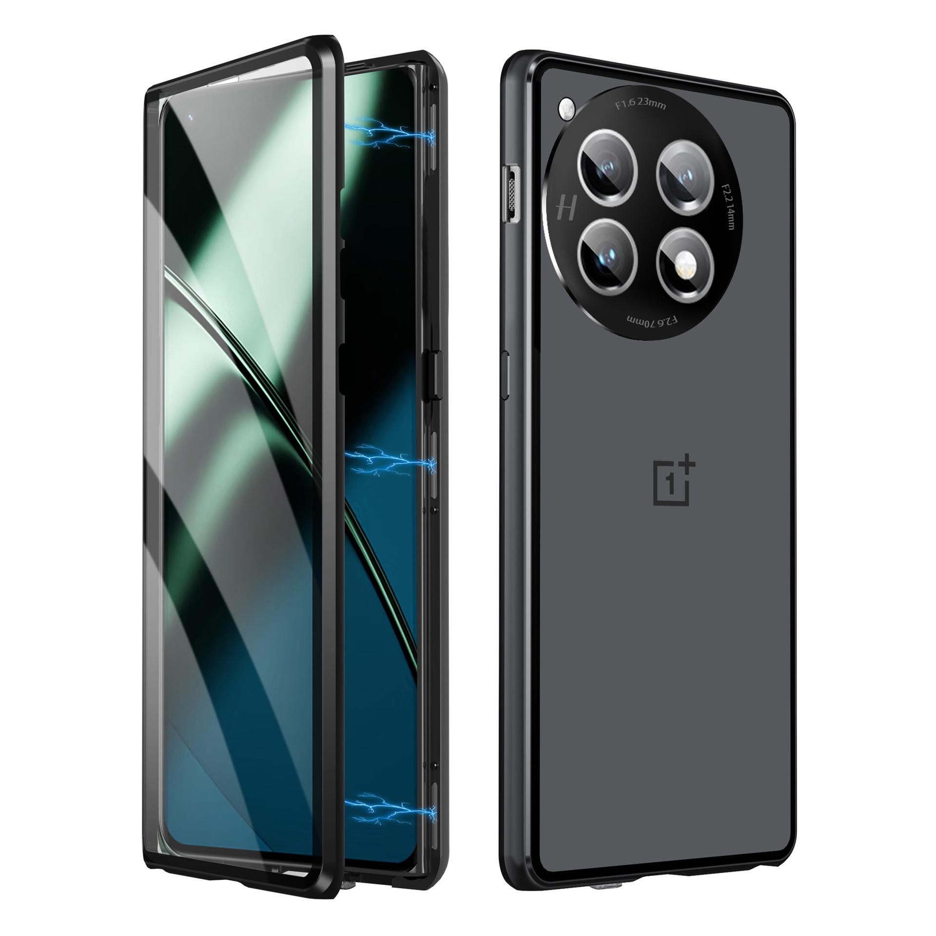 OnePlus 13 Magnetic Metal Frame Glass Case: Protective Cover for OnePlus 11 Glass Protector HD Oneplus 15 чёрный