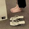 Fashion Low Heel Sandals Summer New Square Head Shallow Mouth Open Toe Crystal Set Foot Anti-slip Wear-resistant Slippers