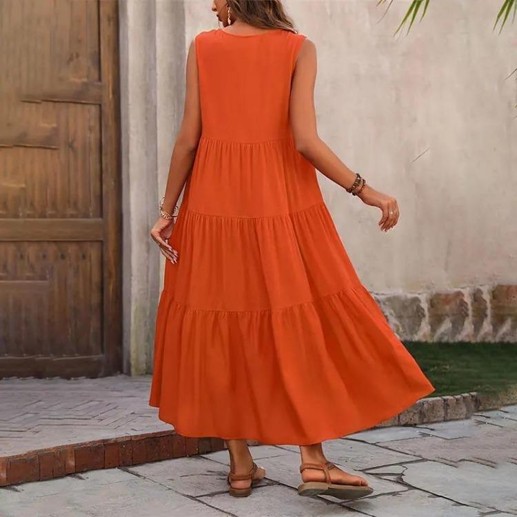 Women Elegant V-neck Loose Long Dresses Casual Vacation Beach Holiday Summer Femme Yellow Black RUFFLES