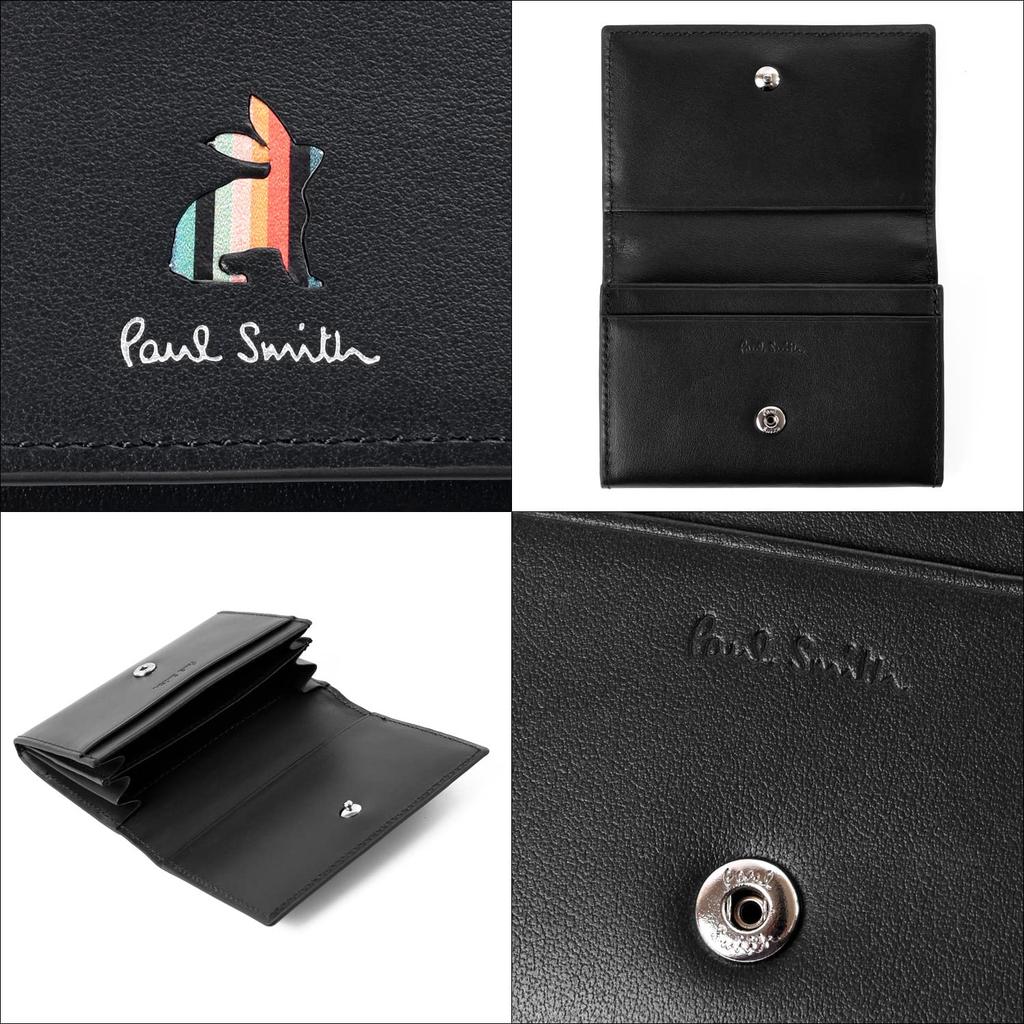 Paul Smith Marquetry Stripe Rabbit Leather Business Card Case Set No Genuine Stylish Gift for New Beginnings or Employment Holder/Card (Black,