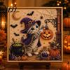 DIY Hobby Craft Kits for Leisure Ghost Faux Pearl Art Kit with Frame, Halloween Cat Painting Handmade Home Decoration Supplies Kit, 3D