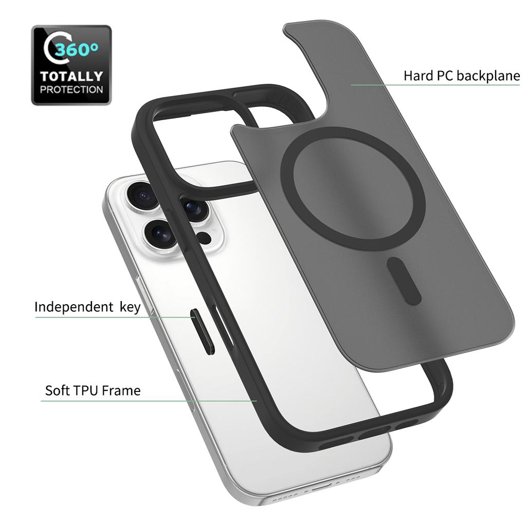 Magnetic for Magsafe Mag Safe iPhone 16 Pro Max Plus Case with Sensitive Camera Control Capture Button Translucent Matte Black Phone Cover Accessories
