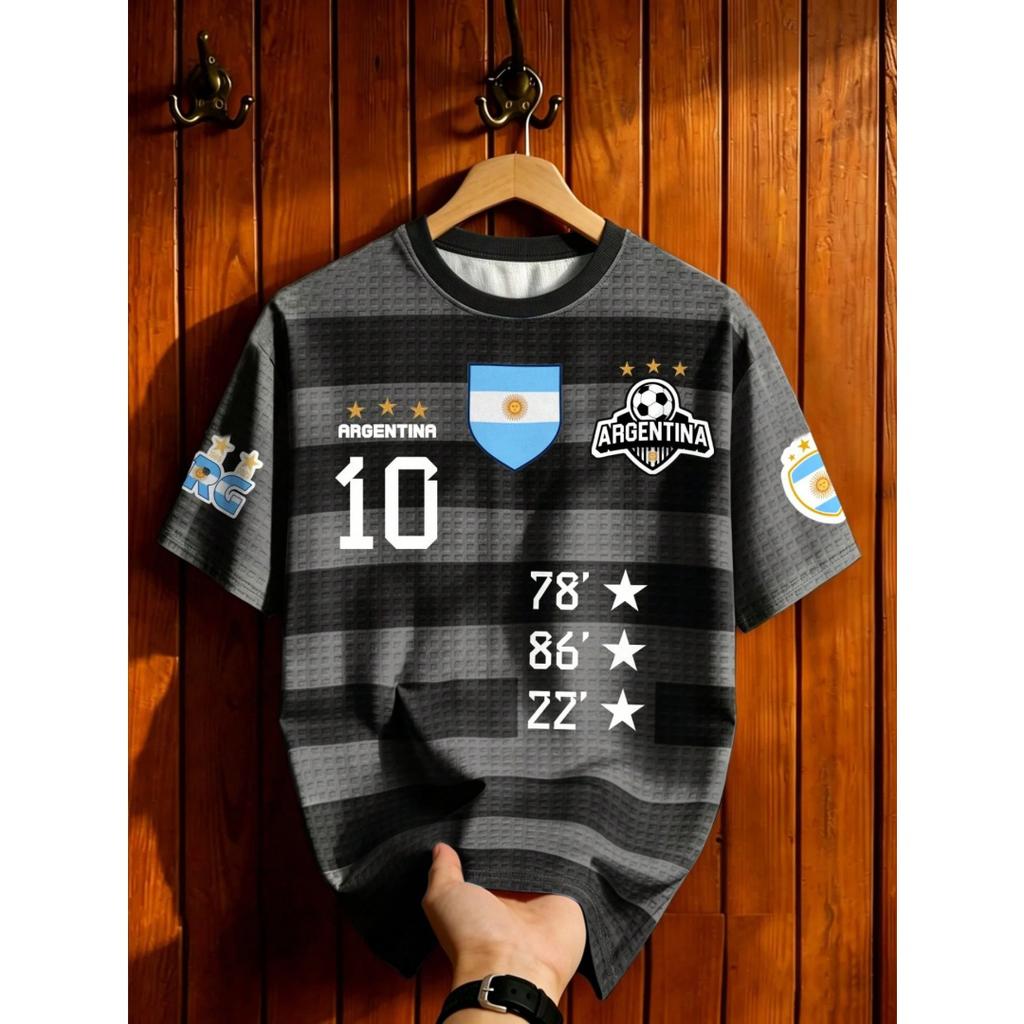 Herren Argentinien 10 Print Rundhals Kurzarm T-Shirt Herren Freizeit Sportliches Trikot Streetwear Sommer Oberteile