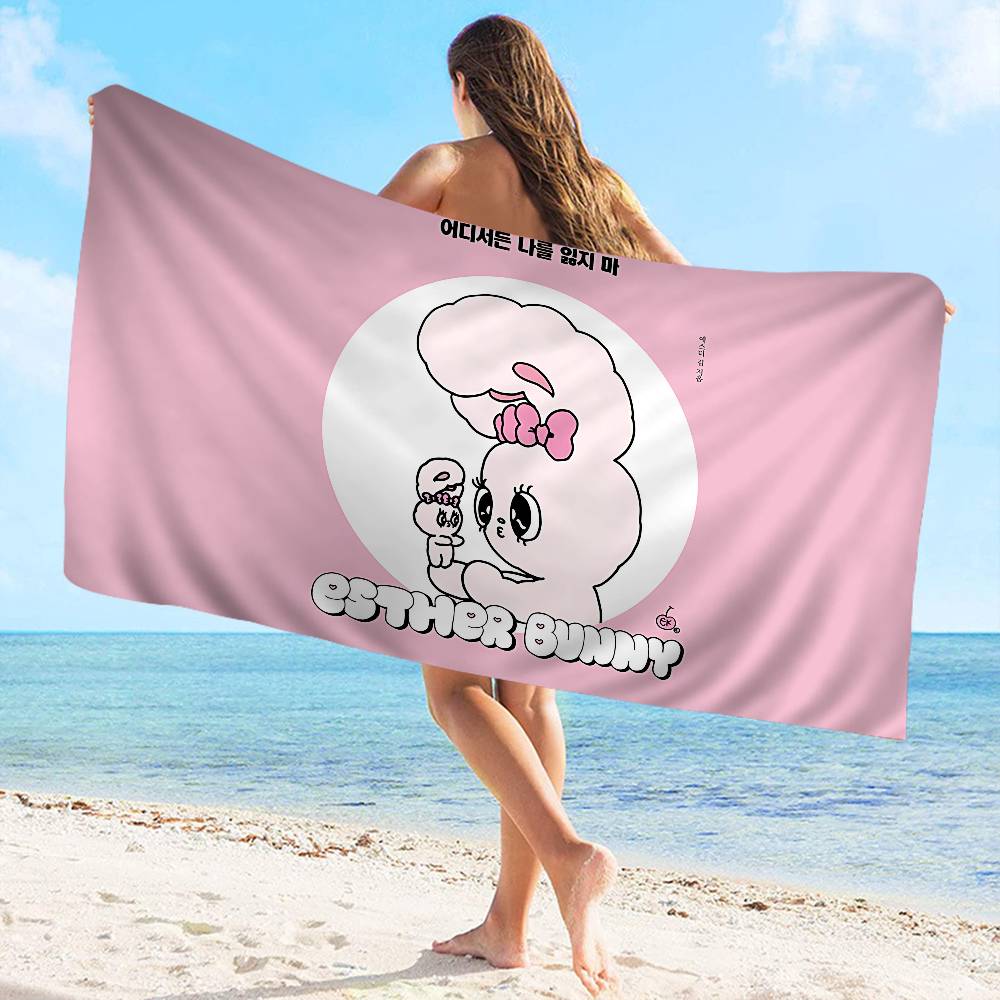 E-Esther Bunny Cartoon Microfiber Printed Beach Towel Mountain Climbing Yoga Beach Swimming Running Absorbent Soft Towel